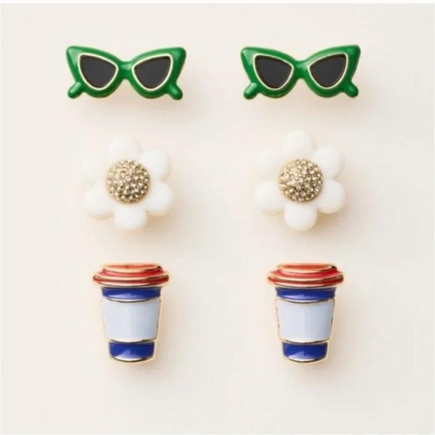 Kate Spade X Target Stud Earrings Set - Flower, Coffee Cup & Sunglasses